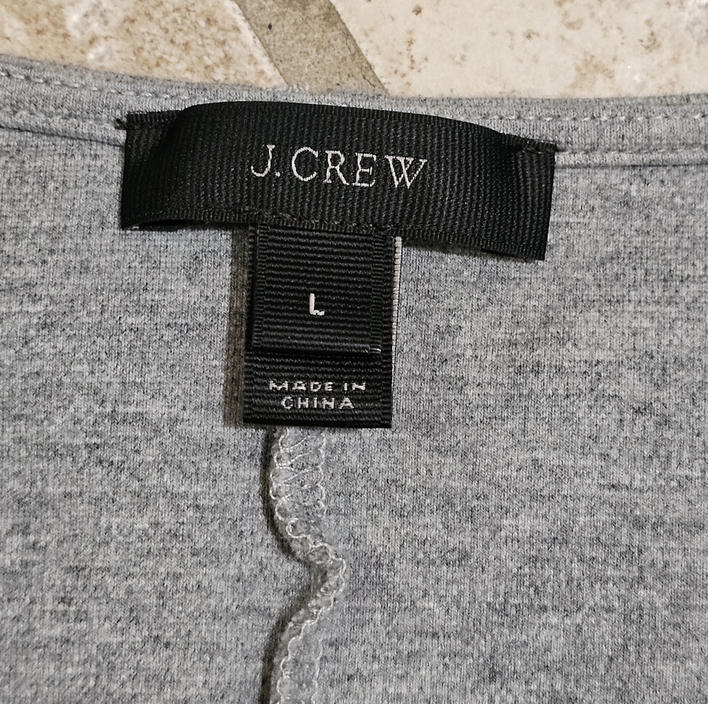 J.Crew Womens Large Peplum Top Gray Cotton Knit Short Sleeve Iconic Quiet Luxury - Picture 4 of 7